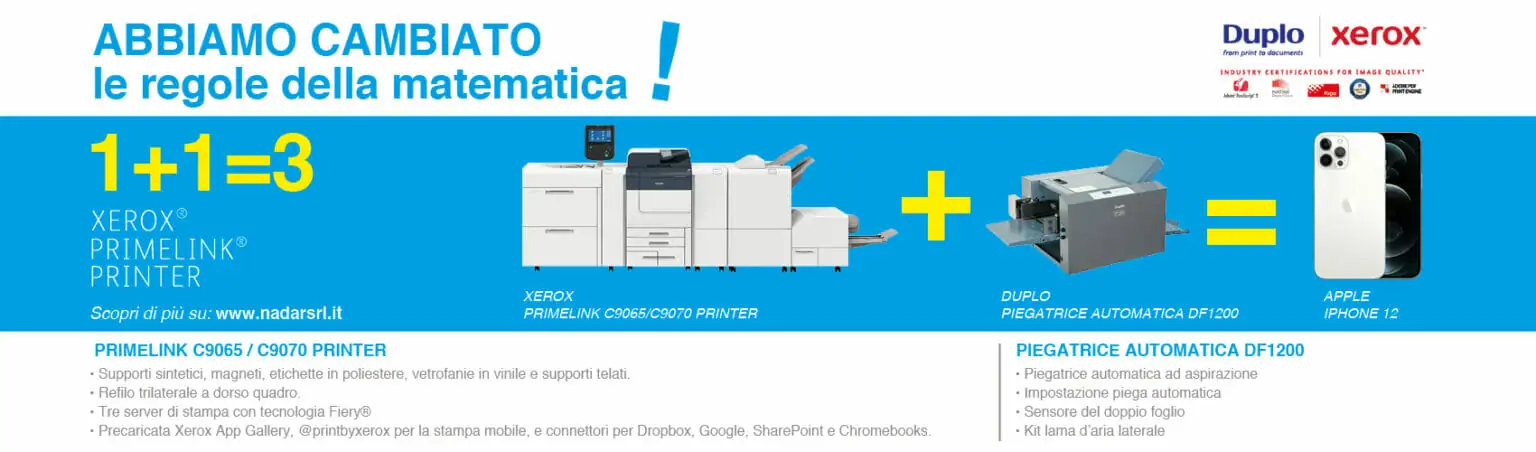 Mini Print Room Nadar Srl: un iPhone 12 in omaggio per chi acquista una Xerox PrimeLink e una Duplo DF-1200